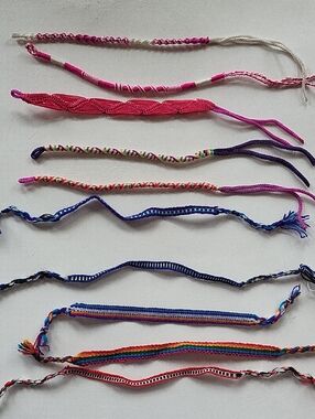 10 Handmade Colorful Woven Braided Friendship Bracelets - Assorted Colors